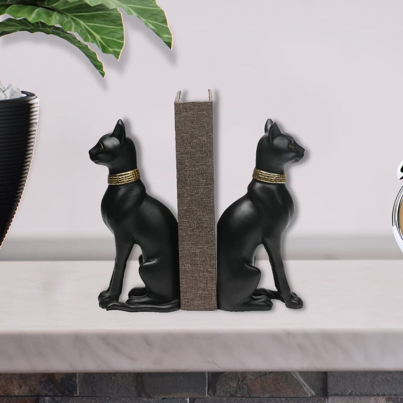 Comfy Hour 9" Egyptian Black Cat Bastet Bookends, Unique Decorative Ancient Goddess Statues for Shelves, Cat Book Ends, Vintage Ancient Novelty Home Office Decor, 1 Pair, Cat Lover Gift, Bast, Pharaoh - Image 3